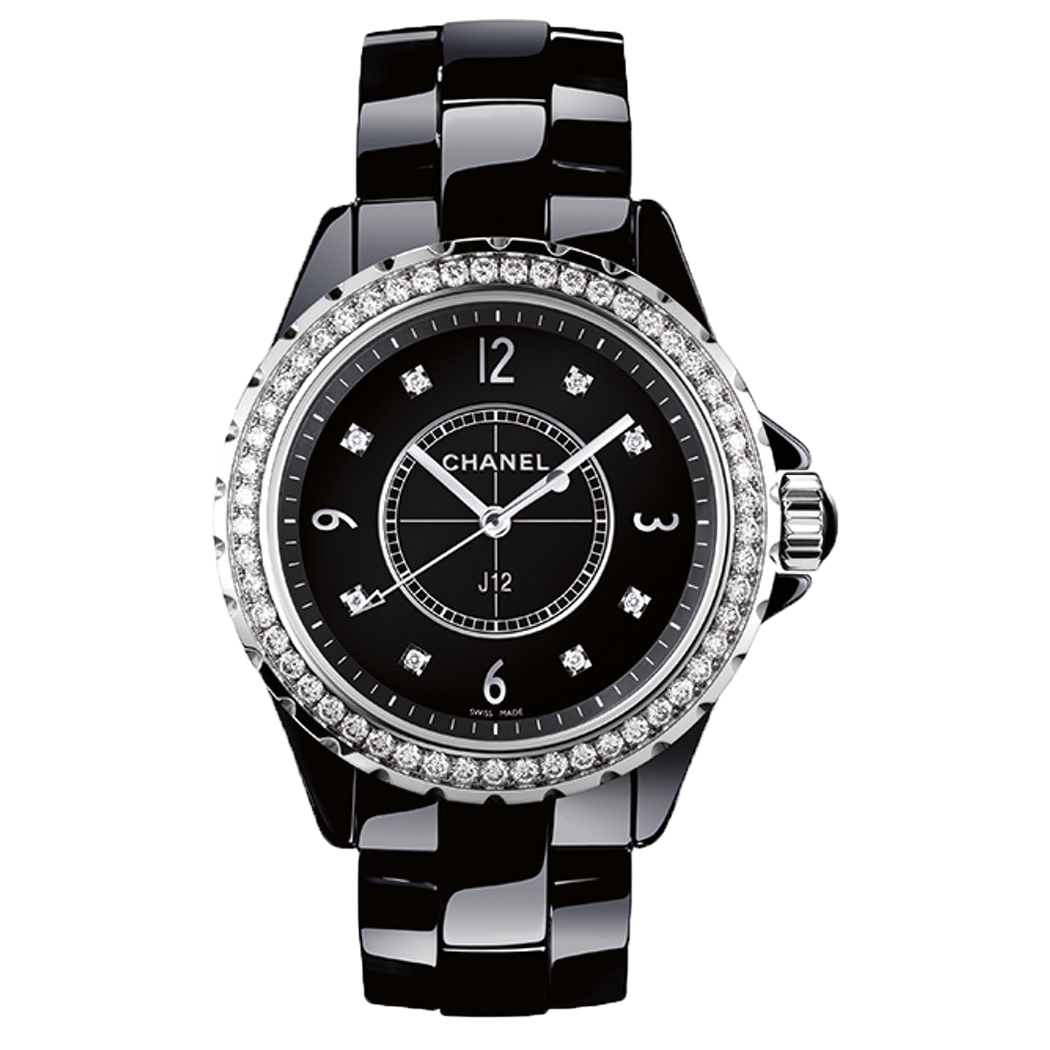 Chanel J12 Diamonds Ceramic Black Dial Black Steel Strap Watch for Women - J12 H3108
