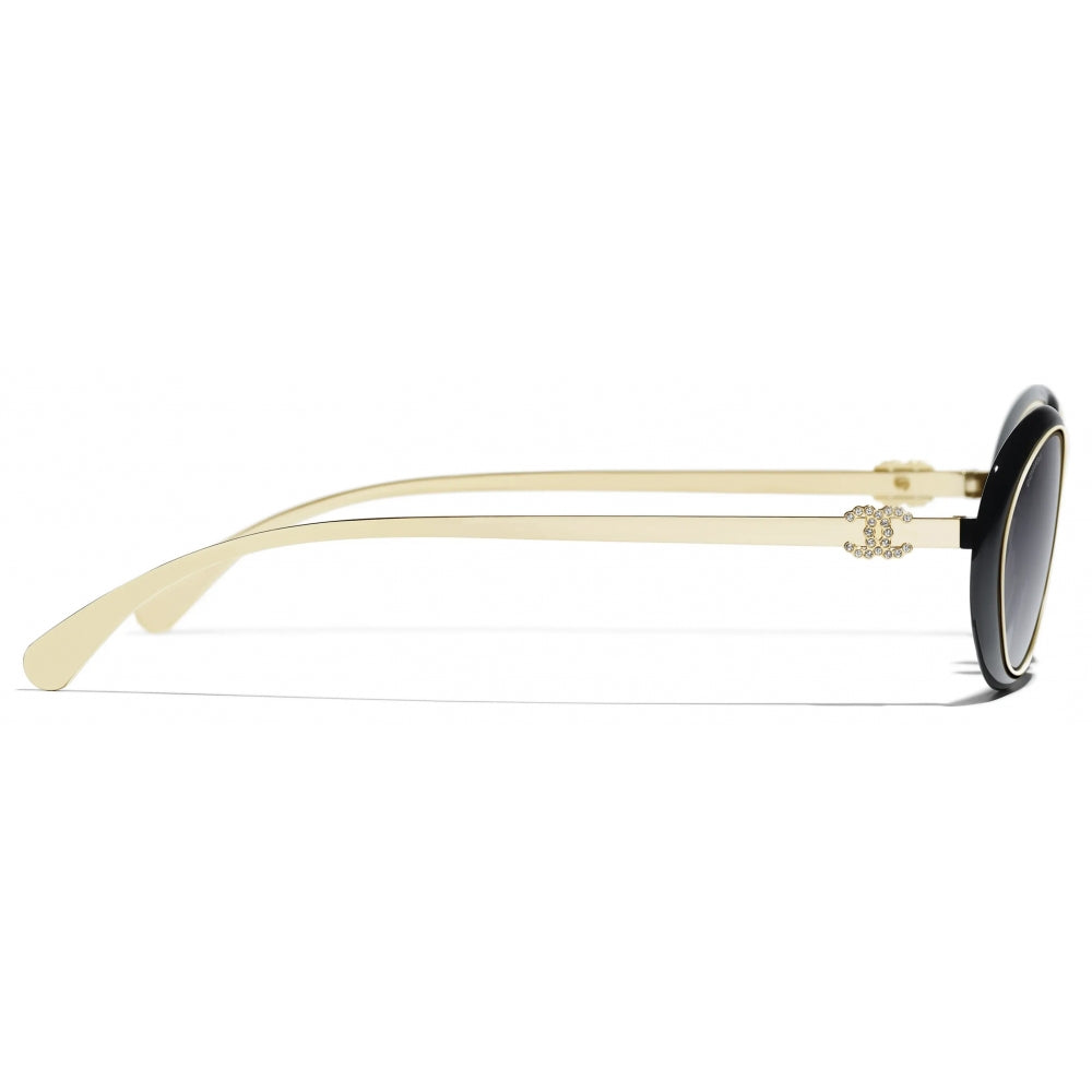 Chanel Women Oval Black Gold Gray Sunglasses