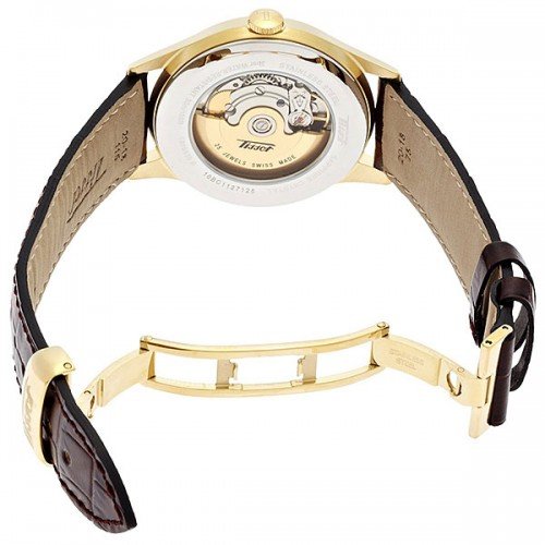 Tissot Le Locle Automatic Gold Dial Brown Leather Strap Watch For Men - T41.5.413.73