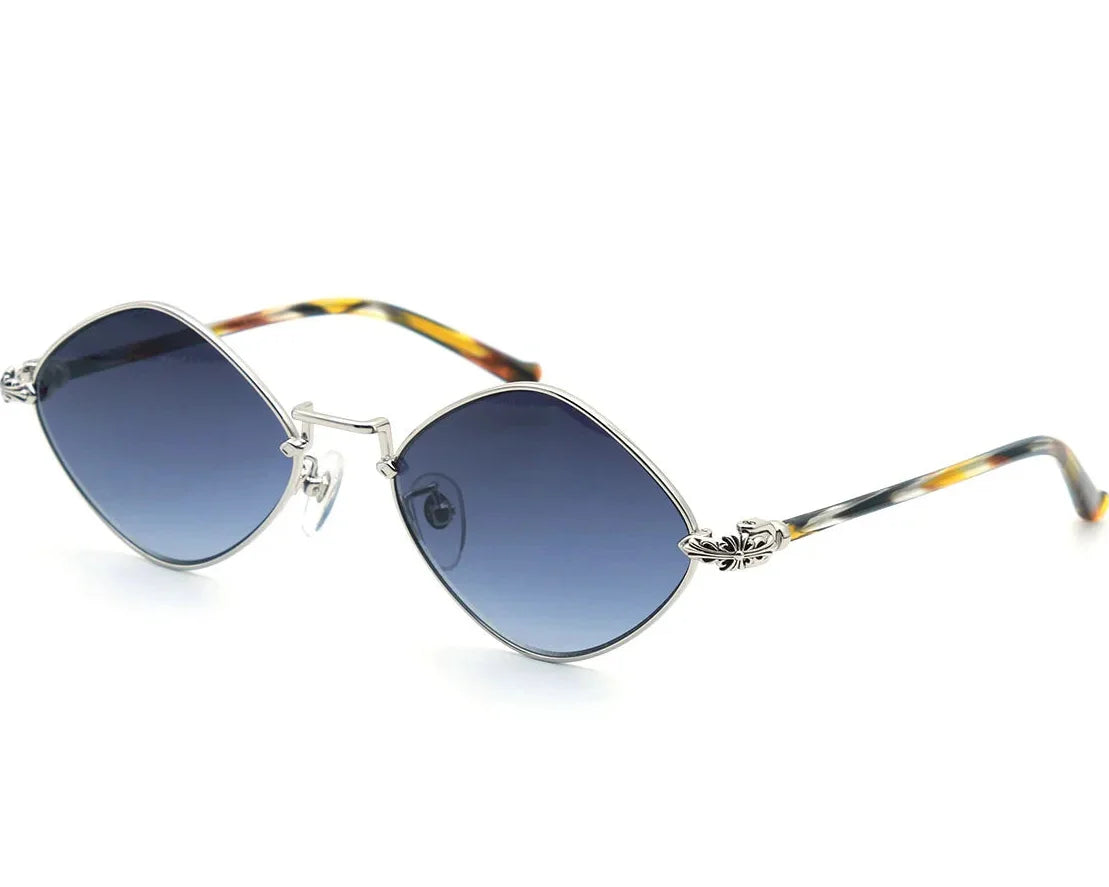 Chrome Hearts Diamond Dog 1413 Unisex Silver Grey Oval Diamond Sunglasses=