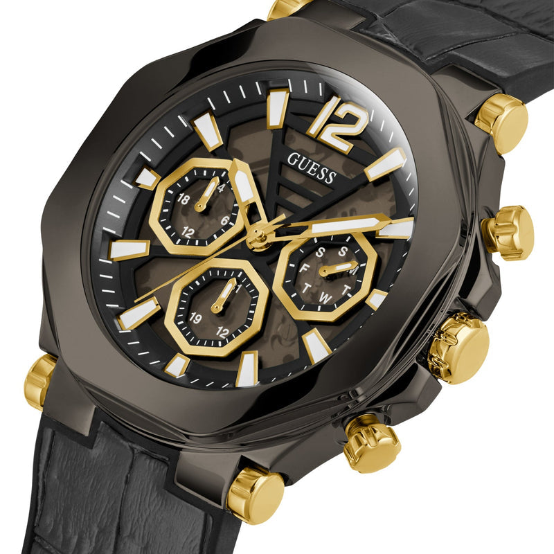 Guess Edge Chronograph Black Dial Black Leather Strap Watch For Men - GW0492G1