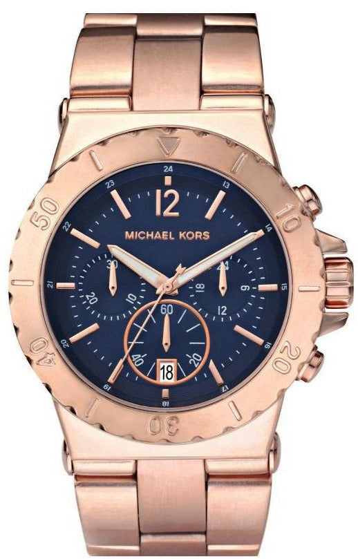 Michael Kors Bel Aire Blue Dial Rose Gold Steel Strap Watch for Women - MK5410