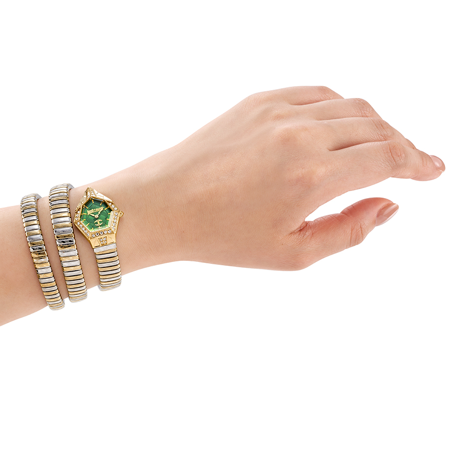 Just Cavalli Mesmerizing Green Dial Two Tone Steel Strap Watch for Women - JC1L304M0065