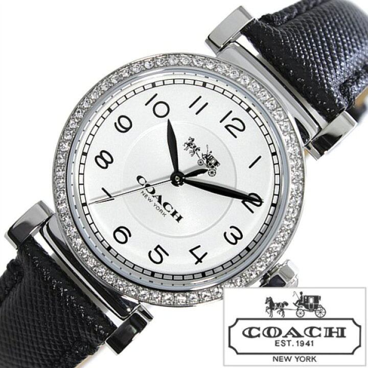 Coach Madison White Dial Black Leather Strap Watch for Women - 14502399