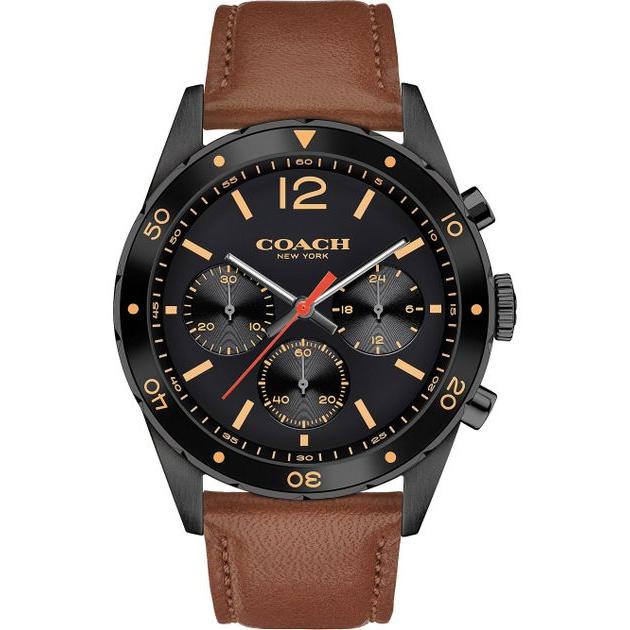 Coach Sullivan Chronograph Black Dial Brown Leather Strap Watch for Men - 14602070