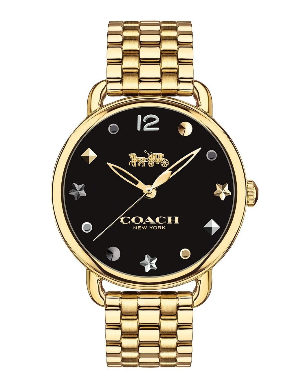 Coach Delancey Black Dial Gold Steel Strap Watch for Women - 14502813