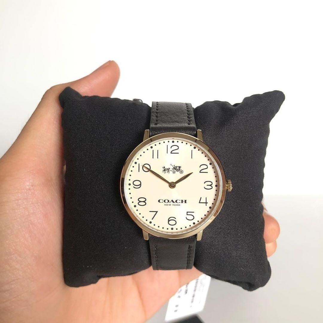 Coach Slim Easton White Dial Black Leather Strap Watch for Women - 14502683