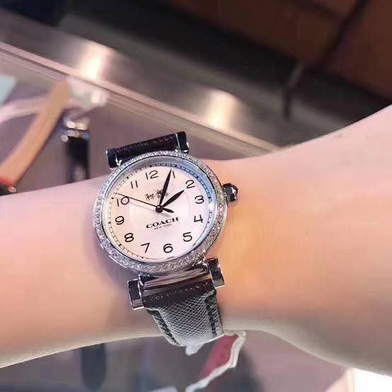 Coach Madison White Dial Black Leather Strap Watch for Women - 14502399