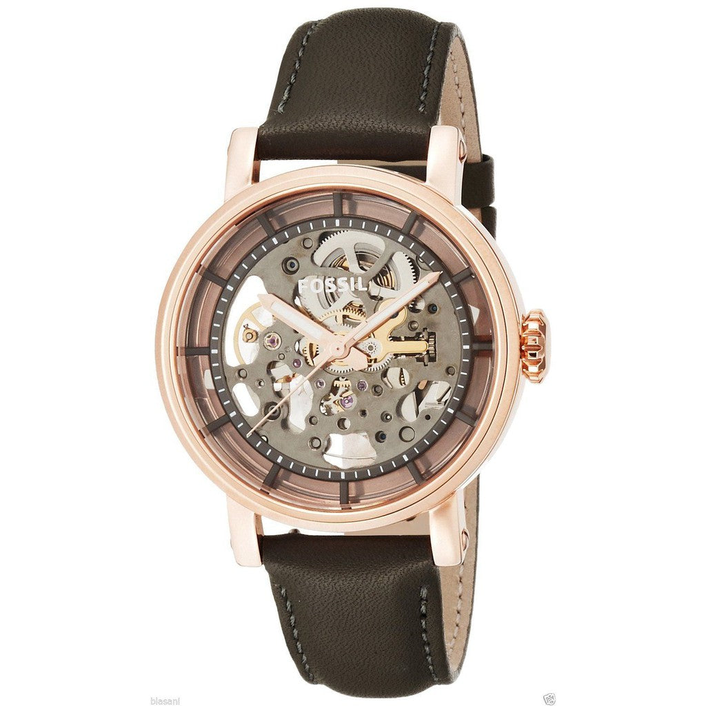 Fossil Boyfriend Automatic Skeleton Grey Dial Grey Leather Strap Watch for Women - ME3089