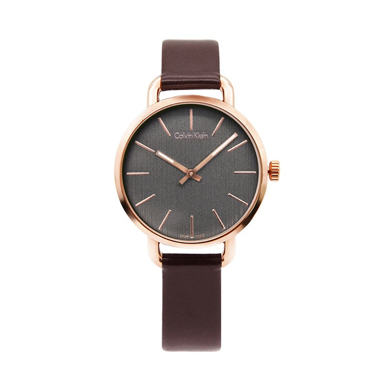 Calvin Klein Even Grey Dial Brown Leather Strap Watch for Women - K7B236G3