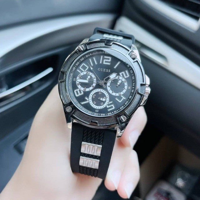 Guess Delta Black Dial Black Silicone Strap Watch for Men - GW0051G1