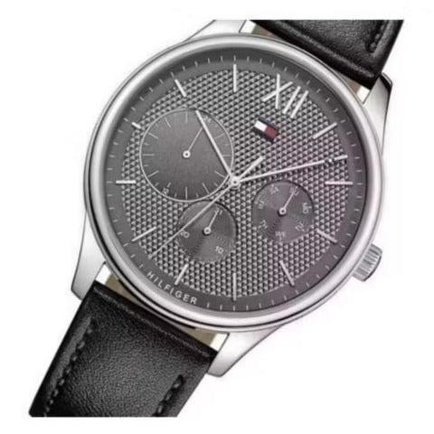 Tommy Hilfiger Damon Multifunction Black Dial Black Leather Strap Watch for Men - 1791417