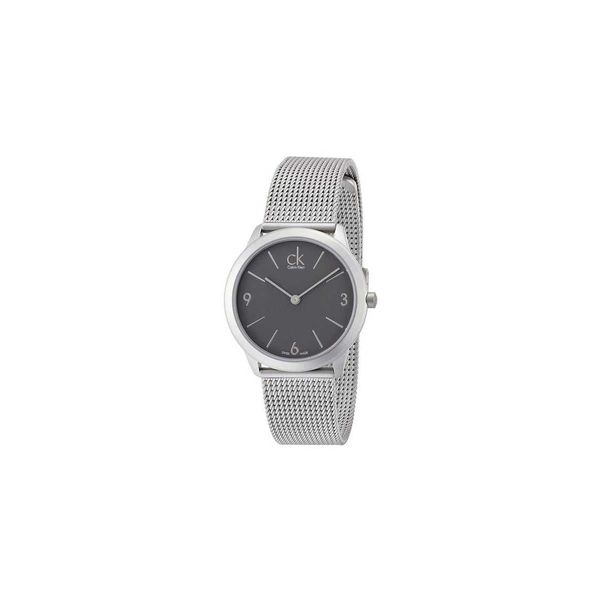 Calvin Klein Minimal Grey Dial Silver Mesh Bracelet Watch for Men - K3M52154