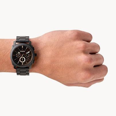 Fossil Machine Chronograph Black Dial Black Steel Strap Watch for Men - FS4682