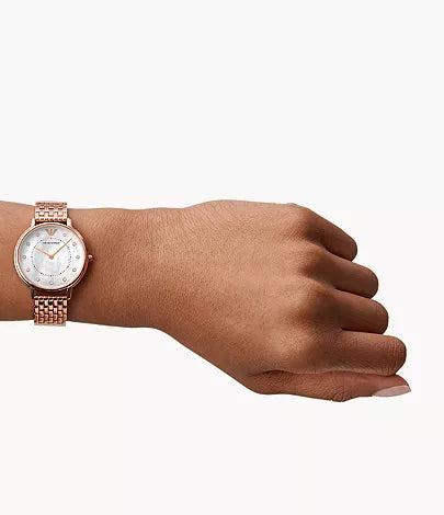 Emporio Armani Kappa Analog Mother of Pearl Dial Rose Gold Steel Strap Watch For Women - AR11006