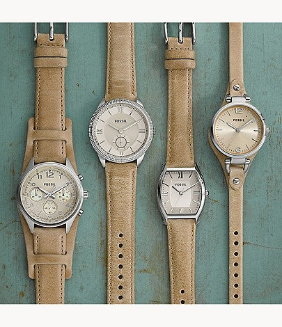 Fossil Georgia Bone Grey Dial Beige Leather Strap Watch for Women - ES2830