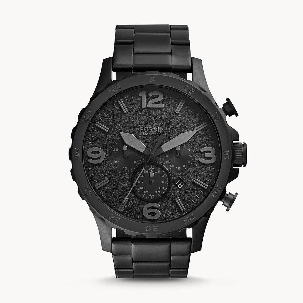 Fossil Nate Chronograph Black Dial Black Steel Strap Watch for Men - JR1401