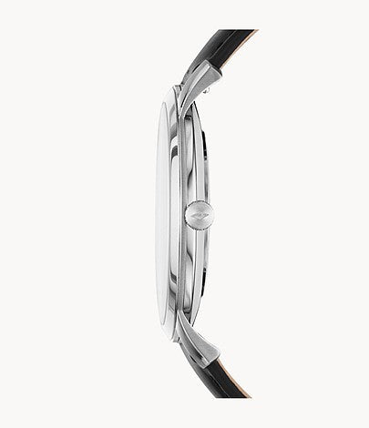 Fossil The Minimalist Carbon Series Black Dial Black Leather Strap Watch for Men - FS5497
