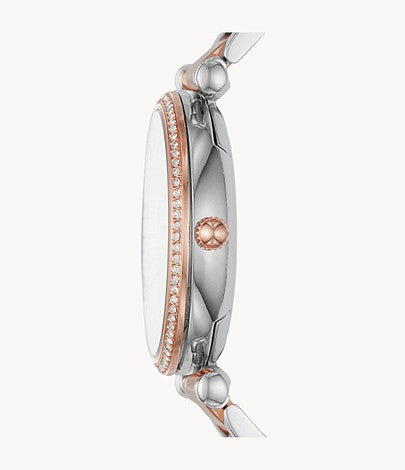 Fossil Carlie Silver Dial Two Tone Steel Strap Watch for Women - ES4342