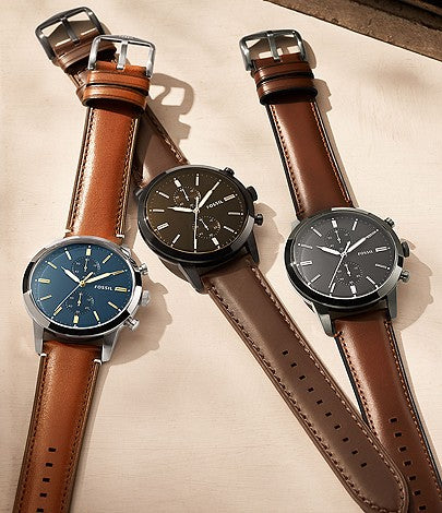 Fossil Townsman Chronograph Blue Dial Brown Leather Strap Watch for Men - FS5279