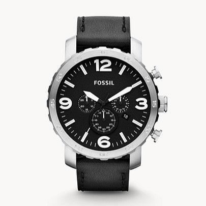 Fossil Nate Chronograph Black Dial Black Leather Strap Watch for Men - JR1436