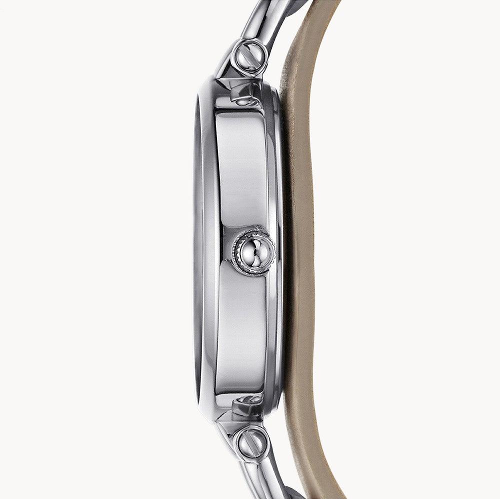 Fossil Georgia Bone Grey Dial Beige Leather Strap Watch for Women - ES2830