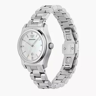 Emporio Armani Valeria Quartz Mother of Pearl Dial Silver Steel Strap Watch For Women - AR11030