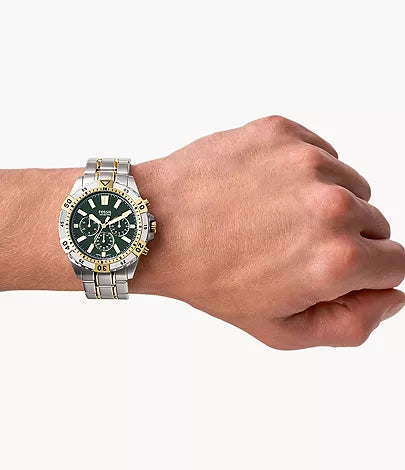 Fossil Garrett Chronograph Green Dial Two Tone Steel Strap Watch for Men - FS5622