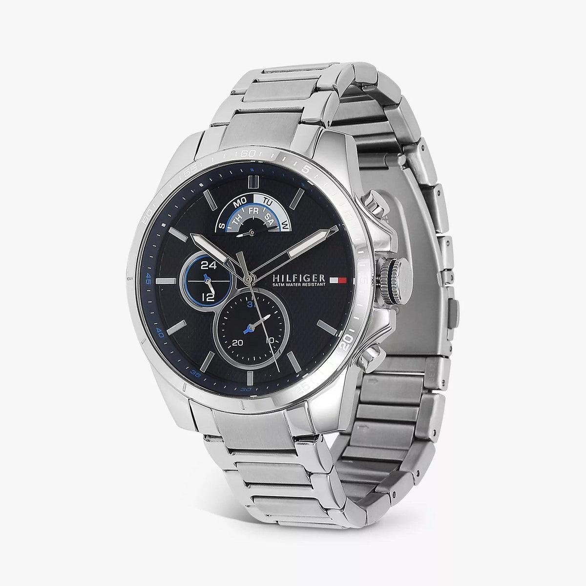 Tommy Hilfiger Decker Quartz Blue Dial Silver Steel Strap Watch for Men - 1791348