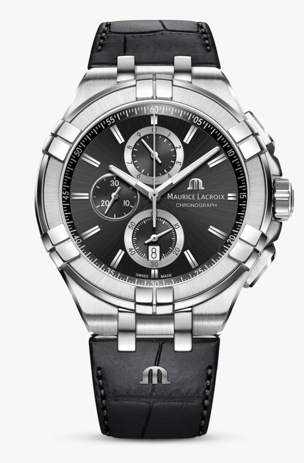 Maurice Lacroix Aikon Chronograph Black Dial Black Leather Strap Watch for Men - AI1018-SS001-330-1