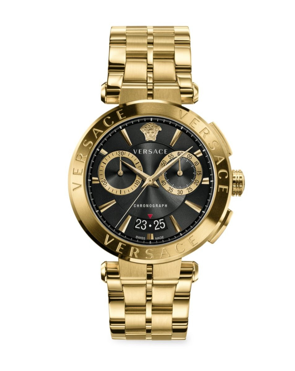 Versace Aion Chronograph Black Dial Gold Steel Strap Watch For Men - VE1D01721