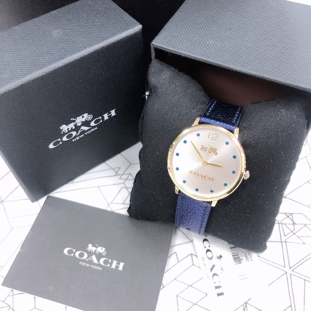 Coach Slim Easton Silver Dial Blue Leather Strap Watch for Women - 14502687