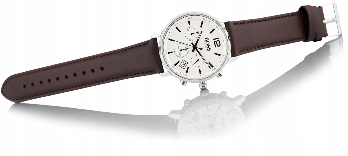 Hugo Boss Attitude White Dial Brown Leather Strap Watch for Men - 1513609