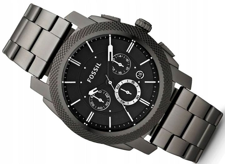 Fossil Machine Chronograph Black Dial Grey Steel Strap Watch for Men - FS4662