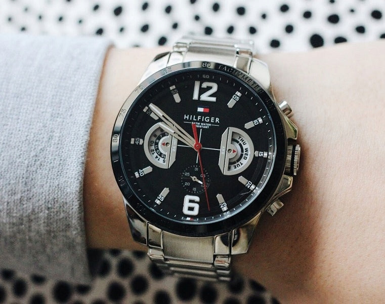 Tommy Hilfiger Decker Quartz Black Dial Silver Steel Strap Watch for Men - 1791472