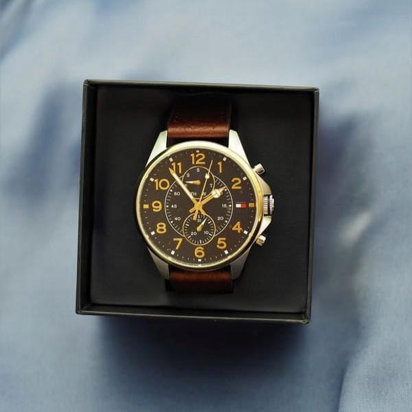 Tommy Hilfiger Dean Multifunctional Blue Dial Brown Leather Strap Watch for Men - 1791275