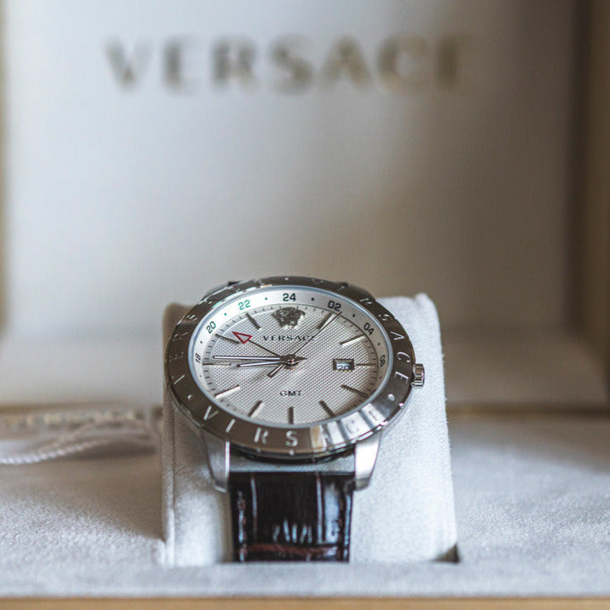 Versace Univers White Dial Brown Leather Strap Watch for Men - VEBK00118