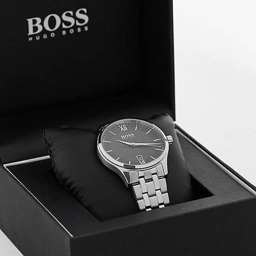 Hugo Boss Oxygen Chronograph Grey Dial Silver Steel Strap Watch for Men - 1513596