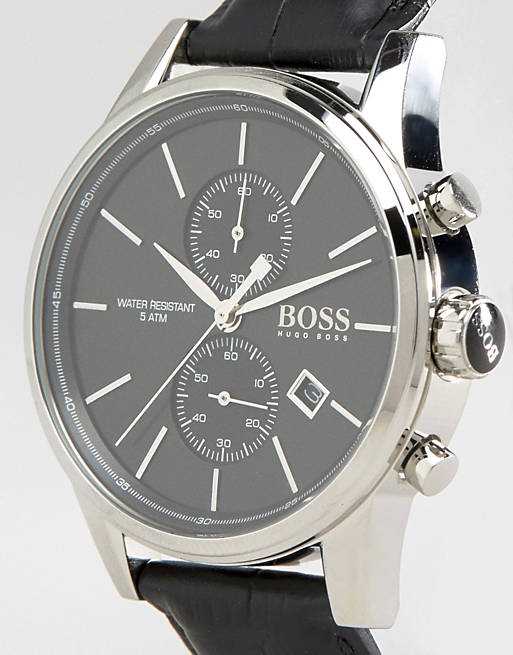 Hugo Boss Jet Chronograph Black Dial Black Leather Strap Watch for Men - 1513279