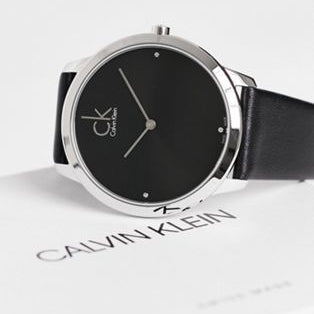 Calvin Klein Minimal Diamonds Black Dial Black Leather Strap Watch for Men - K3M211CS