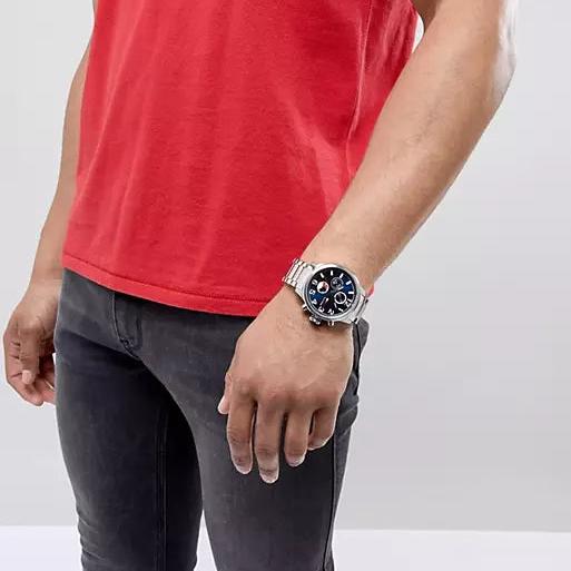 Tommy Hilfiger Jackson Chronograph Blue Dial Silver Steel Strap Watch for Men - 1791242