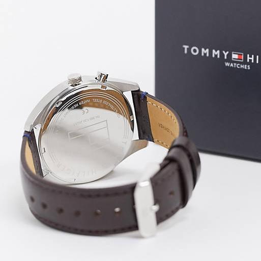Tommy Hilfiger Deacan Blue Dial Brown Leather Strap Watch for Men - 1791549