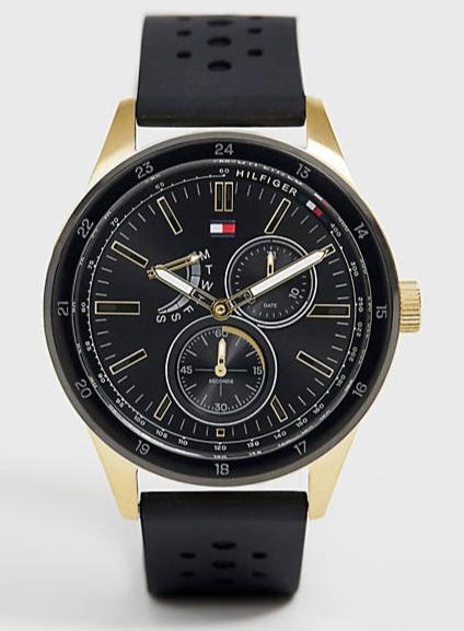 Tommy Hilfiger Austin Black Dial Black Rubber Strap Watch for Men - 1791636
