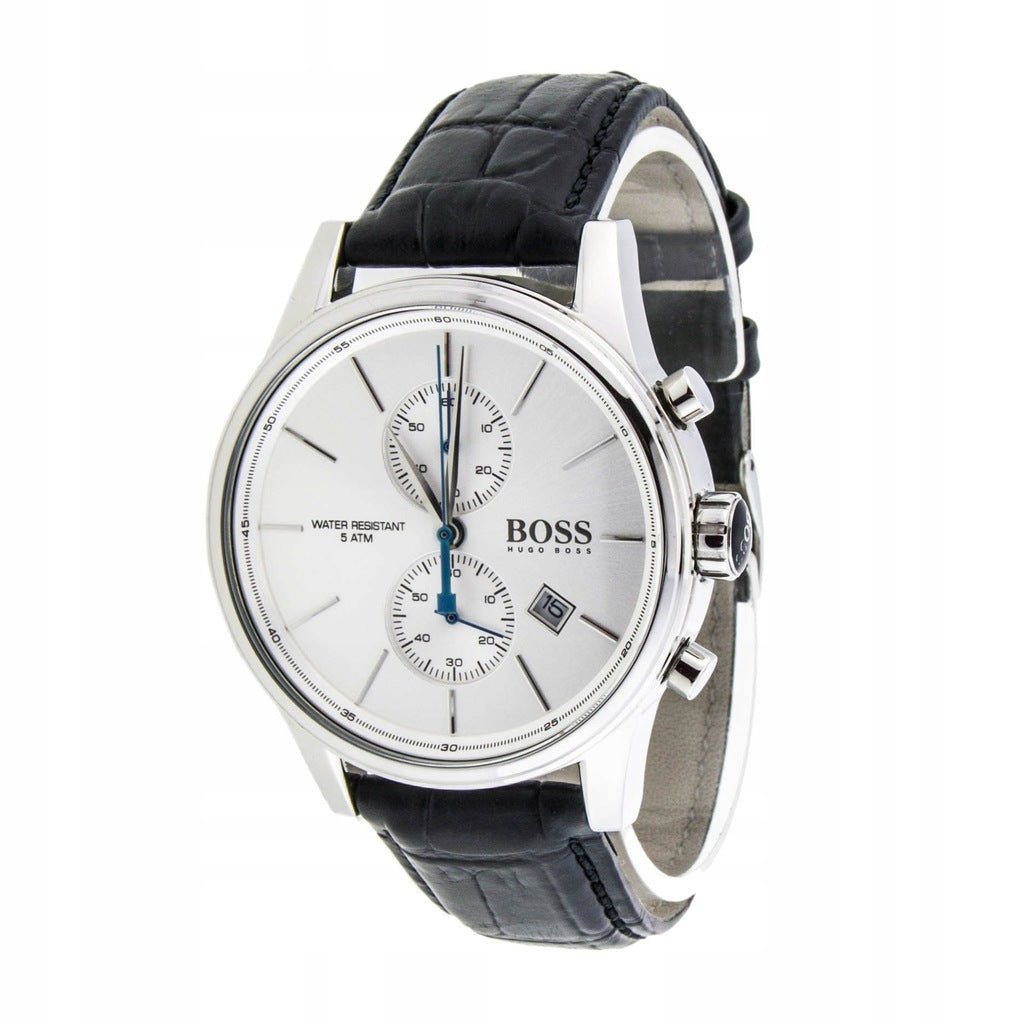 Hugo Boss Jet Chronograph White Dial Black Leather Strap Watch for Men - 1513282