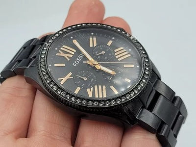 Fossil Cecile Multi Function Crystals Black Dial Black Steel Strap Watch for Women - AM4522