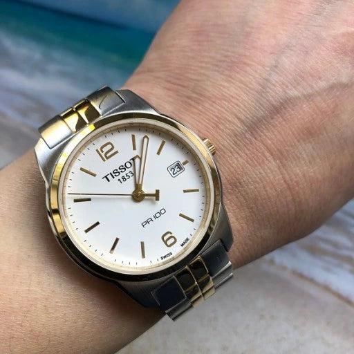 Tissot T Classic PR 100 White Dial Two Tone Steel Strap Watch for Men - T101.410.22.031.00