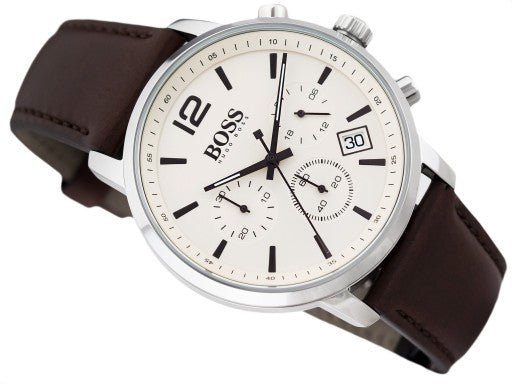Hugo Boss Attitude White Dial Brown Leather Strap Watch for Men - 1513609
