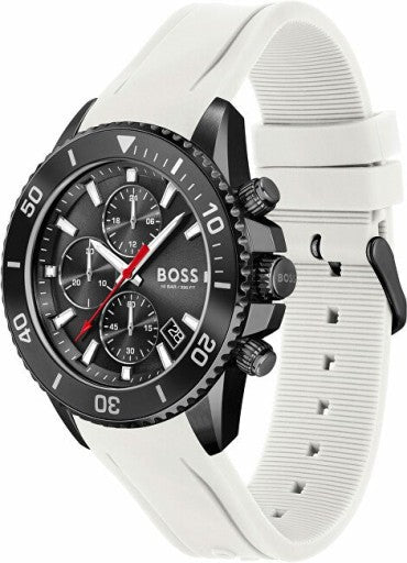 Hugo Boss Admiral Chronograph Black Dial White Rubber Strap Watch for Men - 1513966
