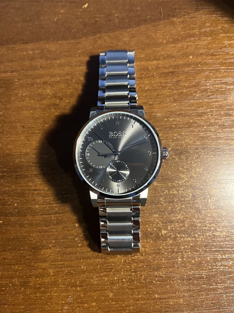 Hugo Boss Oxygen Chronograph Grey Dial Silver Steel Strap Watch for Men - 1513596