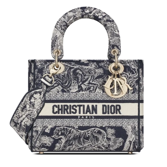 Dior Medium Lady D-Lite Reverse Embroidery Bag - Blue Toile de Jouy